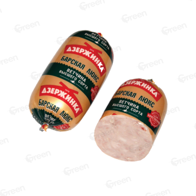 Продукт из мяса цыплят-бройлеров. Ветчина вареная рубленая "Барская" высшего сорта охлажденная (фиксированный вес 500г). Производственная площадка при д.Дворище ОАО "Агрокомбинат "Дзержинский"