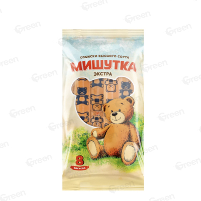 Изделия колбасные вареные из мяса цыплят-бройлеров. Сосиски Мишутка Детские для питания детей дошкольного и школьного возраста высшего сорта охлажденные, упаковано в модифицированной среде, фас. 0,34 кг