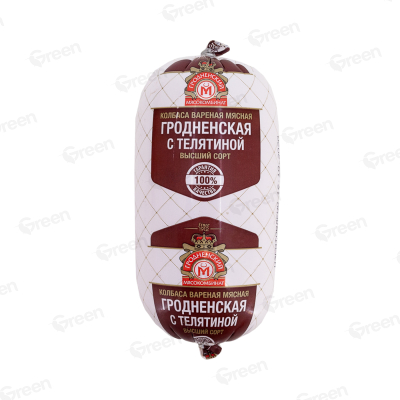 Вареное колбасное изделие мясное высшего сорта колбаса ГРОДНЕНСКАЯ С ТЕЛЯТИНОЙ, искусственная оболочка, 580 грамм ОАО "Гродненский мясокомбинат" 580  гр