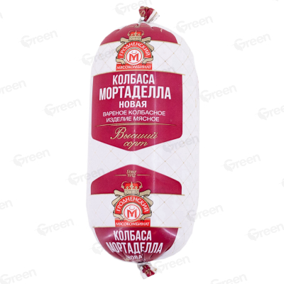 Вареное колбасное изделие мясное Колбаса МОРТАДЕЛЛА НОВАЯ искусственная оболочка, высший сорт ОАО "Гродненский мясокомбинат" 400  гр