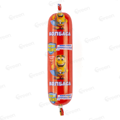 Изделие колбасное вареное из мяса птицы. Колбаса СуперМини высшего сорта охлажденная, искусственная полиамидная оболочка, фас. 250 г